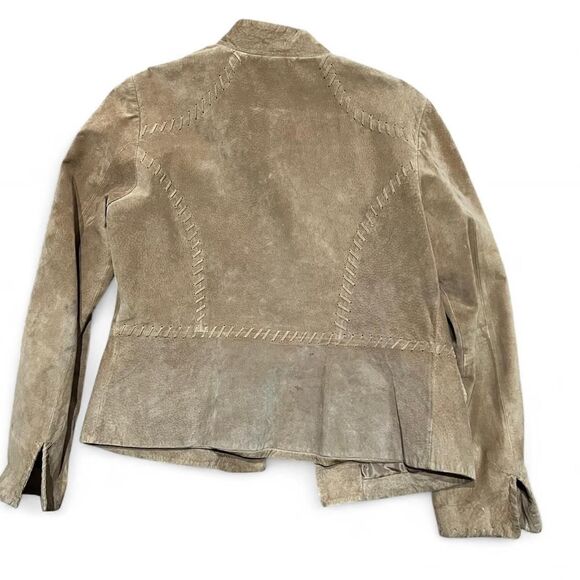 Vintage 90’s/00’s Tan Suede Button-up Jacket W/ Flattering, & Adorable Stitching - Picture 5 of 8